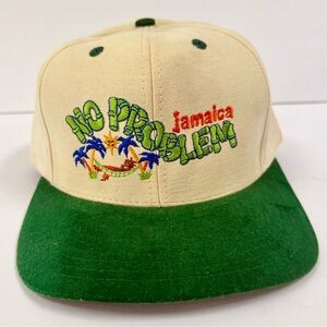 Vintage Jamaica No Problem Snapback Hat Felt Brim Tropical Vibes 80s 90s